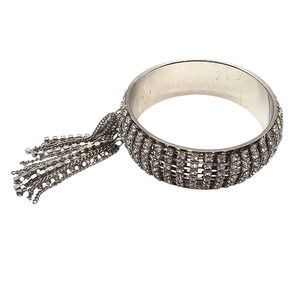 AB Rhinestone Tassel Chunky Stmt Bangle Glam Hollywood Art Deco Gatsby Bridal
